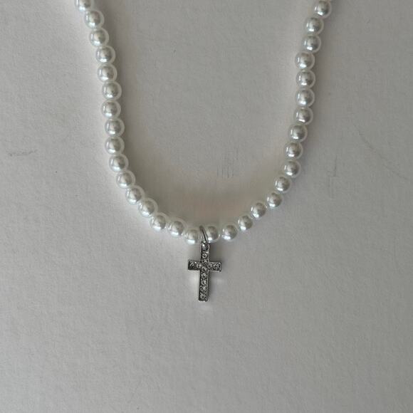 y2k 2000s style heavy metal punk grunge pearl emo cross pendant necklace - Picture 8 of 9